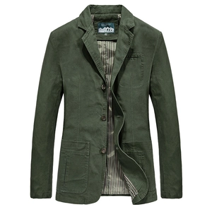 Giacca blazer casual da uomo in cotone verde scuro con rever e chiusura a tre bottoni