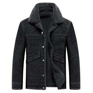 Heren winter spijkerjas in donkergrijs met warme fleecevoering en shearling kraag