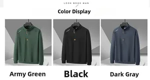 Primer plano de sudaderas verde militar, negras y gris oscuro con puños acanalados