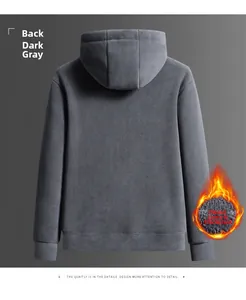 Detailansicht Rückseite anthrazitfarbenes Fleece-Hoodie mit Rippbündchen und dickem Stoff