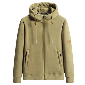 Olivgrüner Herren-Fleece-Hoodie mit Reißverschluss, dickem Sherpa-Futter und Kordelzug