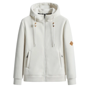 Übergroße cremeweiße Fleecejacke mit Kapuze, Reißverschlusstaschen und warmem Plüschfutter