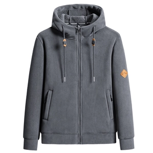 Dunkelgraue Fleecejacke für Herren mit warmem Teddyfutter und durchgehendem Reißverschluss