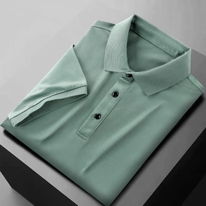 Men's ice silk polo shirt in light green featuring breathable pique knit and ribbed cuffs