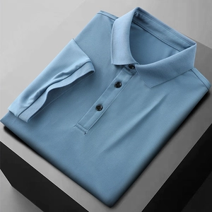 Men's ice silk polo shirt in haze blue with breathable honeycomb mesh and buttoned collar