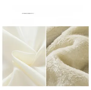 Detail view comparing regular silk lining and thick warm fleece interior for corduroy jacket