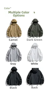 Detail view of lightweight sun protection jacket in five colors with hood and drawstring