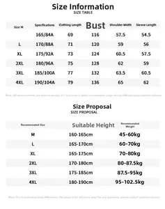 Detailed size chart for men's hooded corduroy jacket from size M to 4XL in centimeters