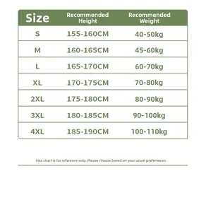 Size chart for sun protection jacket covering heights 155-190cm and weights 40-110kg