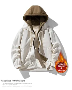Detailed close-up of corduroy jacket with thick fleece lining and cargo chest pocket