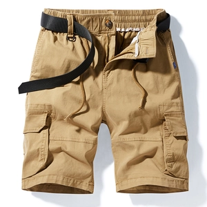 Pantaloncini cargo kaki da uomo con vita elastica a coulisse e cintura in nylon