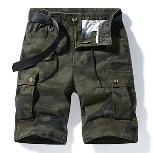 Pantaloncini cargo mimetici da uomo con vita elastica a coulisse e tasche laterali
