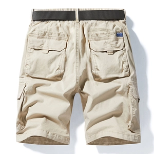 Pantaloncini cargo kaki da uomo con tasche multiple e cintura in nylon nero vestibilità comoda