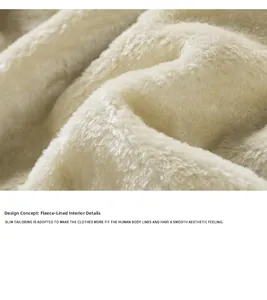 Detailed macro view of the thick warm fleece lining in off-white corduroy jacket