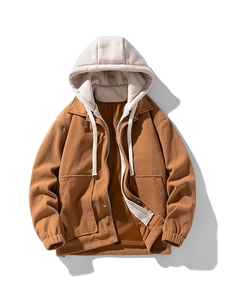 Japanese Streetwear Corduroy Hooded Jacket For Men Layered Design Fleece Lined Thickened Casual Zip Up Winter Outerwear