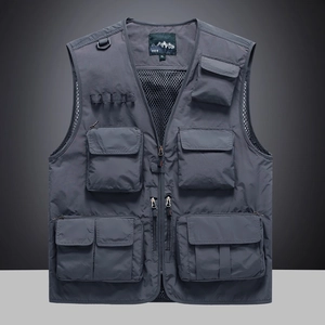 Gilet tactique gris foncé multi-poches avec doublure en mesh pour la photographie outdoor