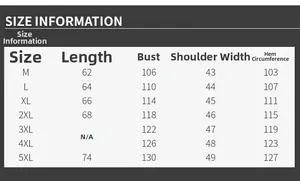 Tableau des tailles pour gilet d'extérieur multipoches de M à 5XL pour un ajustement sûr
