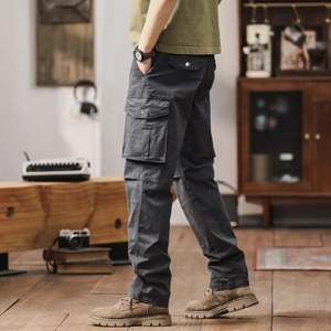 Pantalon cargo extensible pour hommes, coupe droite, gris foncé avec multi-poches