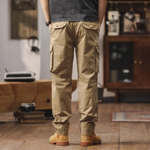 Pantalon cargo ample kaki pour hommes avec poches multiples et coupe droite décontractée
