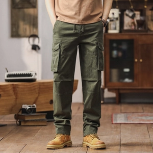 Pantalon cargo pour homme vert armée avec taille élastique à cordon et poches multiples