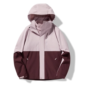 Waterproof 3-in-1 outdoor jacket with detachable fleece lining in pink and maroon