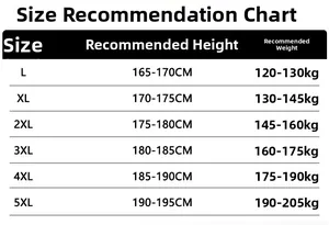 Tabla de tallas para chaqueta de forro polar de invierno con medidas recomendadas de L a 5XL