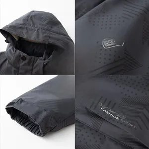 Detalles de tela geométrica impermeable, cuello de forro polar y puños de la chaqueta
