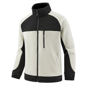 Mens winter fleece jacket featuring color block design and warm stand collar