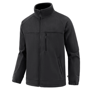 Mens black polar fleece jacket with stand collar and zippered chest pocket for winter outdoor