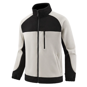 Men's outdoor fleece jacket in cream and black color block with high neck zip design