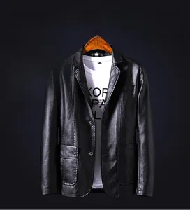 Detail of premium black sheepskin leather jacket featuring a classic notch lapel and pockets