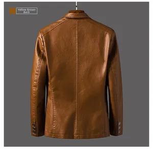 Detailed back view of a yellow-brown PU leather jacket with premium stitching details