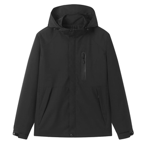 Zwart outdoorjack met capuchon voor heren, winddicht en waterdicht voor sporten