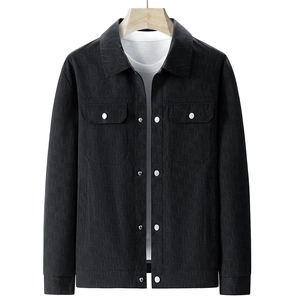 Veste noire décontractée pour homme avec col classique et motif logo imprimé intégral
