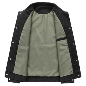 Veste décontractée noire pour homme avec motif de lettres et doublure vert olive