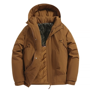 Parka invernale pesante in cotone marron caramello con fodera termica riflettente