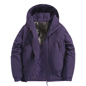 Parka con cappuccio viola scuro antivento con fodera termica e ampie tasche
