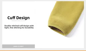 Detailansicht der doppelgenähten Ärmelbündchen einer senfgrünen Thermofleece-Jacke