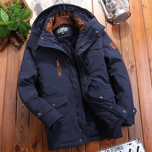 Parka invernale da uomo blu scuro con fodera in pile spessa e tessuto antivento