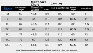 Größentabelle für Herren Winter-Fleecejacke mit Maßen von Größe M bis 5XL