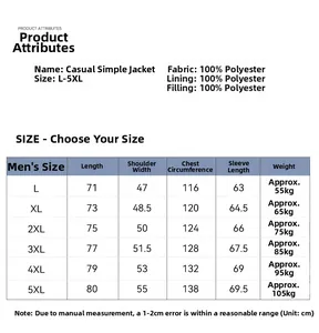 Größentabelle für wasserdichte Outdoorjacke mit Maßen für Länge und Brustumfang