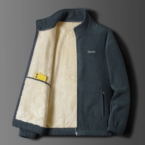 Men Women Winter Thick Fleece Jacket Stand Collar Sherpa Lined Warm Outdoor Coat Windproof Solid Color Sporty Casual Outwear