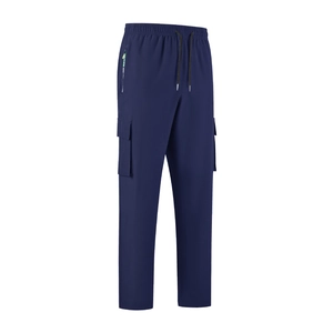 Pantaloni cargo blu scuro da uomo ad asciugatura rapida con vita elastica e tasche