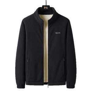 Men's winter fleece jacket in black with warm white lining and sports embroidery