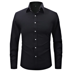 Camicia da uomo slim fit nera a maniche lunghe con colletto e bottoni a contrasto