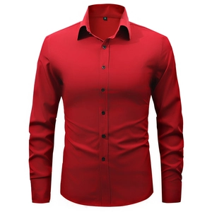Camicia rossa a maniche lunghe da uomo con bottoni e colletto standard in vista 3D