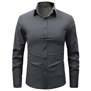 Camicia da uomo grigio scuro slim fit a maniche lunghe, elegante per ufficio e tempo libero