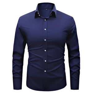 Camicia da Uomo Business Casual a Maniche Lunghe Slim Fit Misto Cotone Tinta Unita Formale Elegante da Ufficio Moda Top