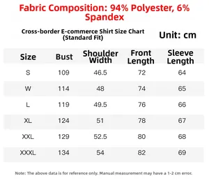 Tabella taglie per camicia elasticizzata da uomo con misure in cm e dettagli sul tessuto