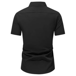Kurzärmeliges Business-Casual-Hemd für Herren in Schwarz mit schmaler Passform im 3D-Stil